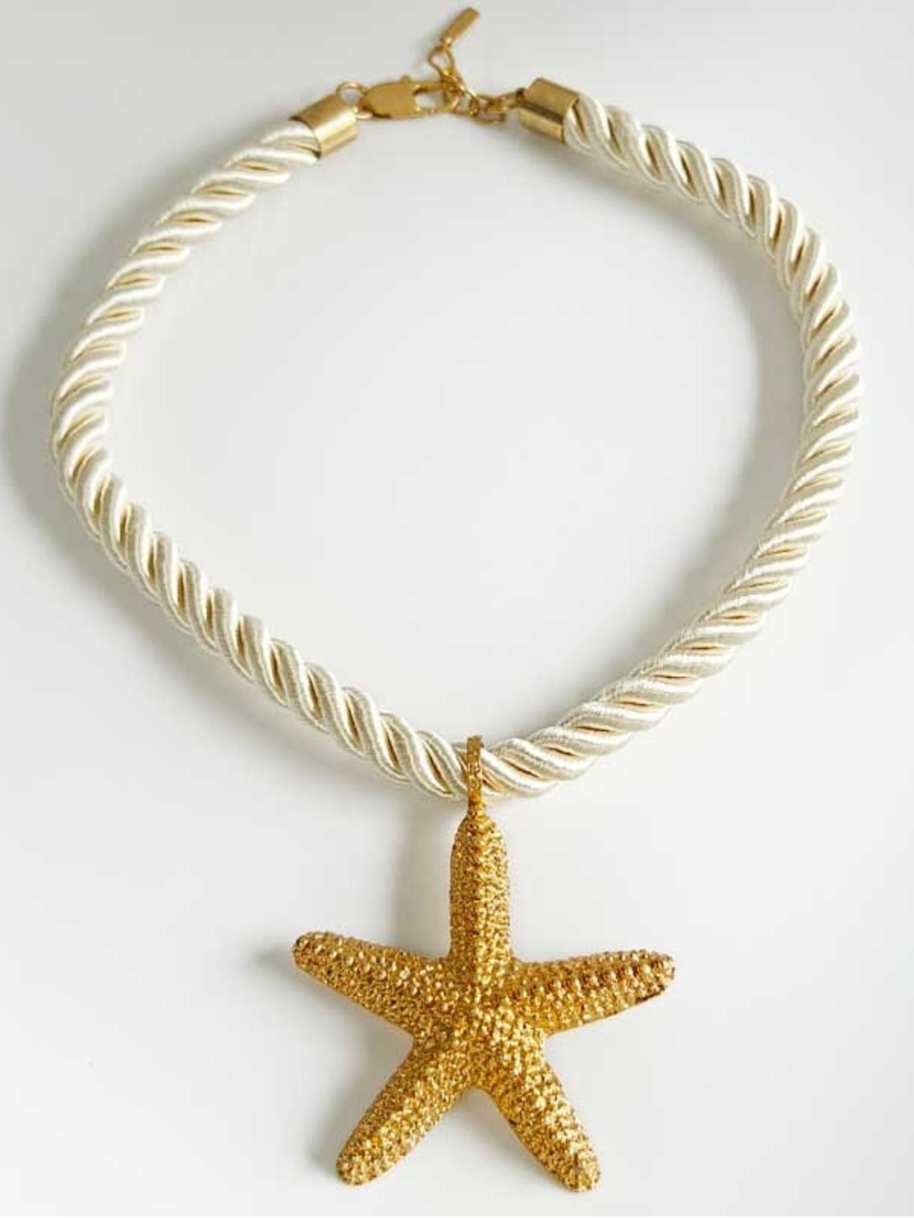 Zara Gold Starfish Pendant on Cream Rope Necklace - Women Jewelry